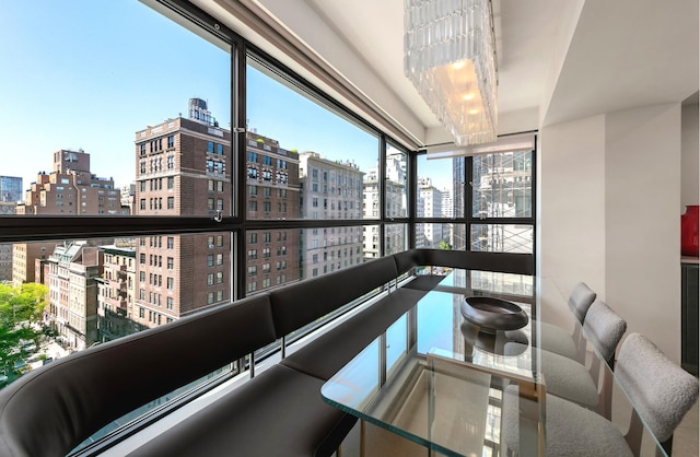 living room featuring a view of city