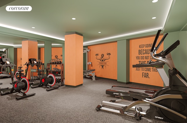 gym featuring recessed lighting and visible vents