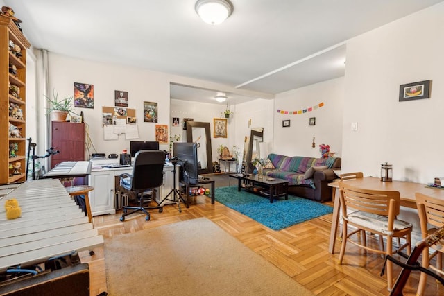 office area featuring light parquet floors