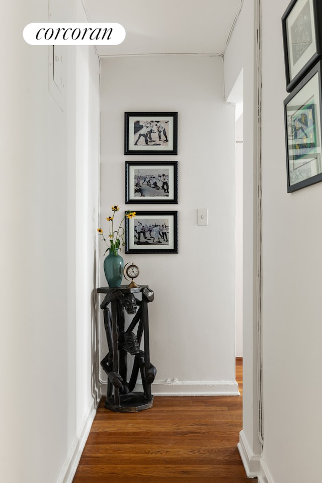 4 Bogardus Pl Unit 3E, New York City, NY 10040 - hallway with dark wood finished floors and baseboards