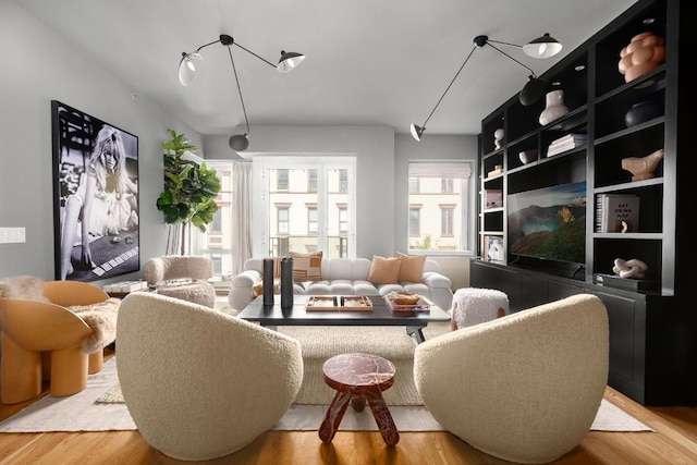 living area with light wood-type flooring