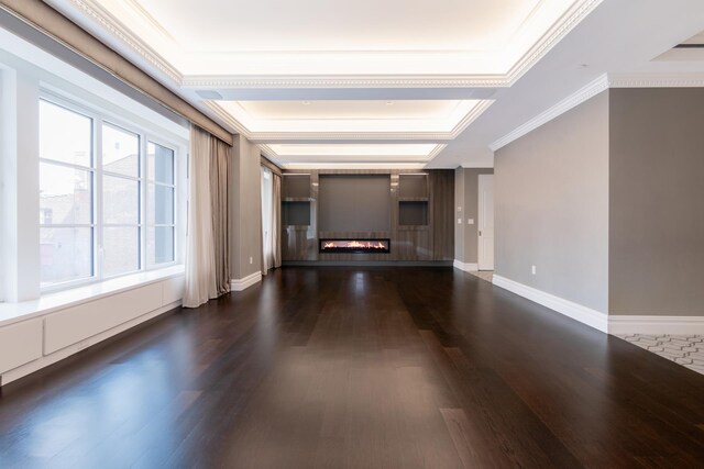 bedroom featuring crown molding, dark wood-type flooring, and an inviting chandelier