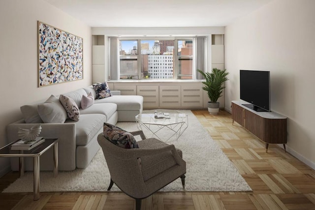 living room with light parquet flooring