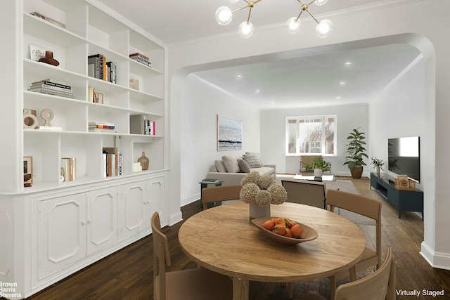 530 E 90th St Unit 2J, New York City, NY 10128 - dining room featuring dark wood finished floors, crown molding, and baseboards