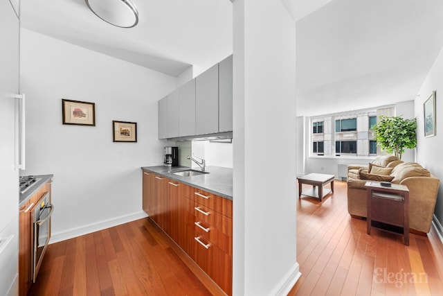 kitchen featuring light wood-type flooring, appliances with stainless steel finishes, and sink