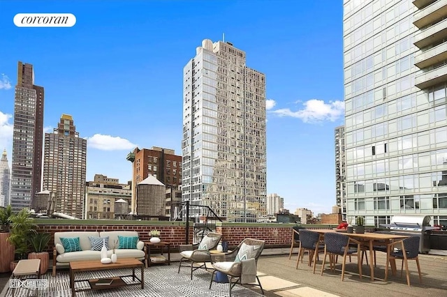 view of patio featuring a view of city and an outdoor hangout area