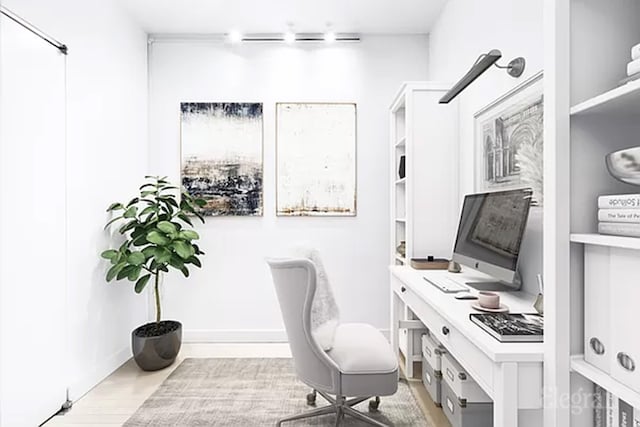 home office with wood finished floors