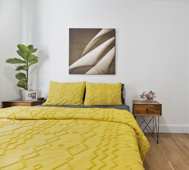 bedroom with hardwood / wood-style floors