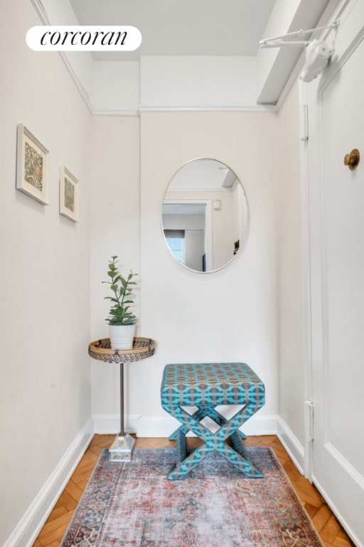 bathroom featuring parquet floors