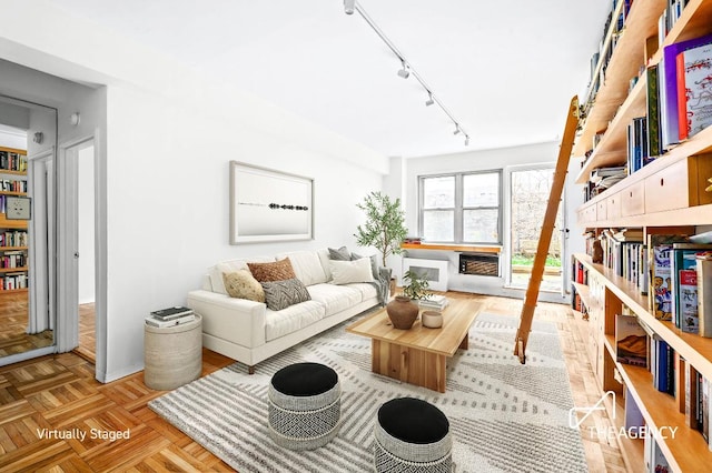 living room with rail lighting