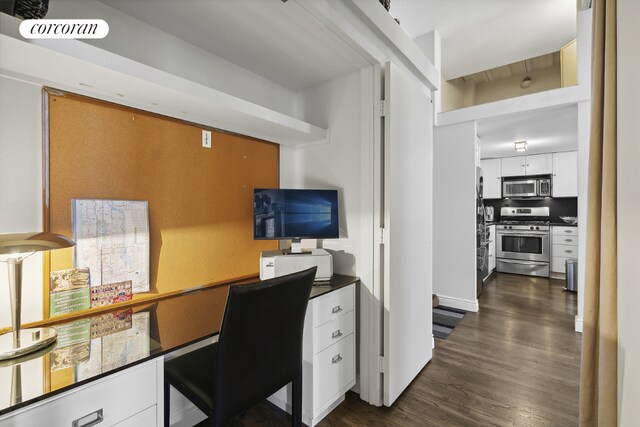 home office featuring dark wood-type flooring