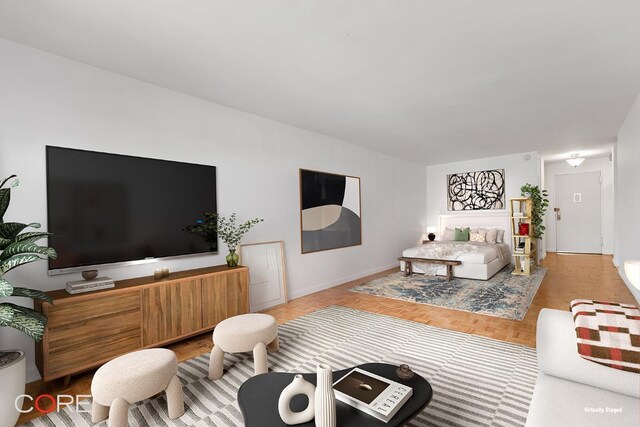 living room featuring parquet floors