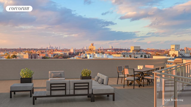 733 Ocean Pkwy Unit Ph9C, New York City, NY 11230 - view of patio with an outdoor living space, a city view, and outdoor dining space