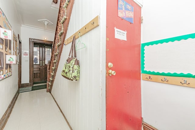 402 Fenimore St, New York City, NY 11225 - hall with crown molding and tile patterned floors