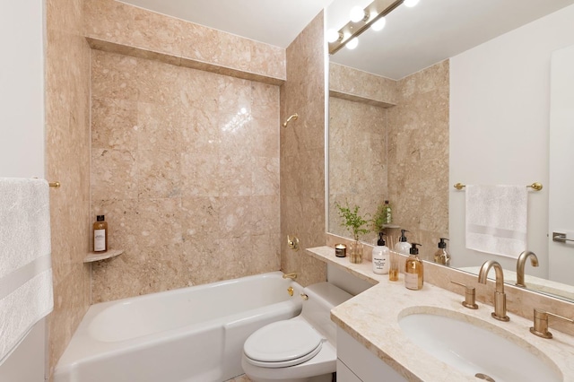 bathroom featuring toilet, shower / tub combination, and vanity