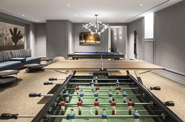 recreation room featuring pool table and recessed lighting