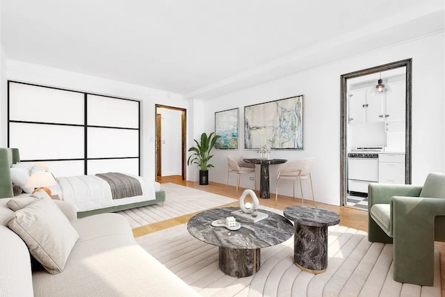 bedroom with light wood-type flooring