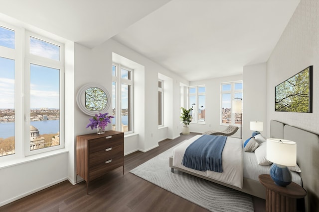 543 W 122nd St Unit 27A, New York City, NY 10027 - bedroom featuring a water view and dark wood-type flooring