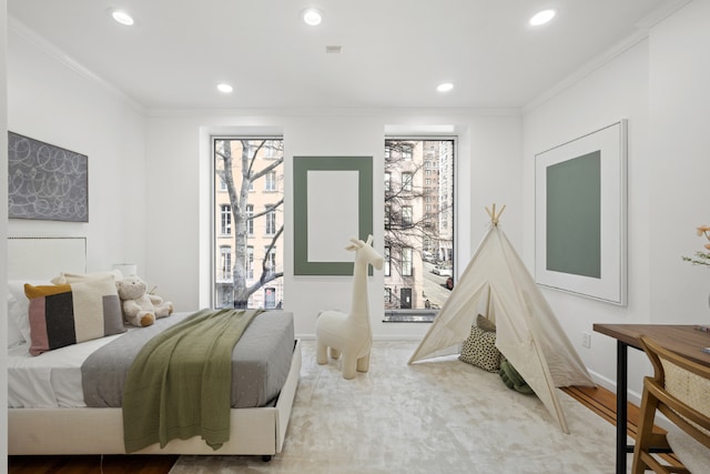 bedroom with ornamental molding