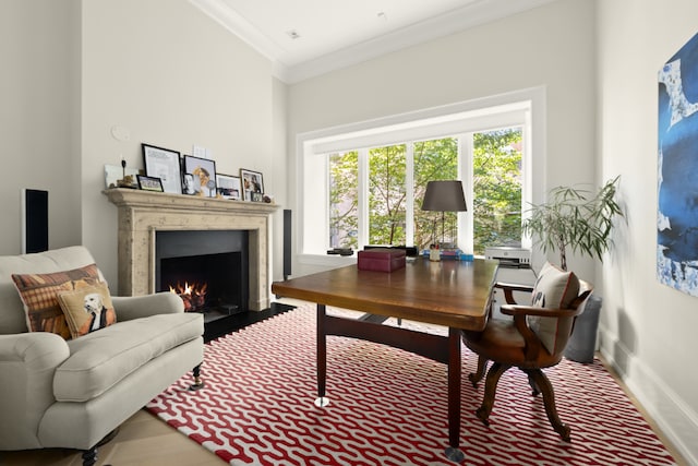 office space with crown molding