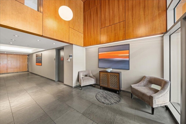 living room with dark hardwood / wood-style floors