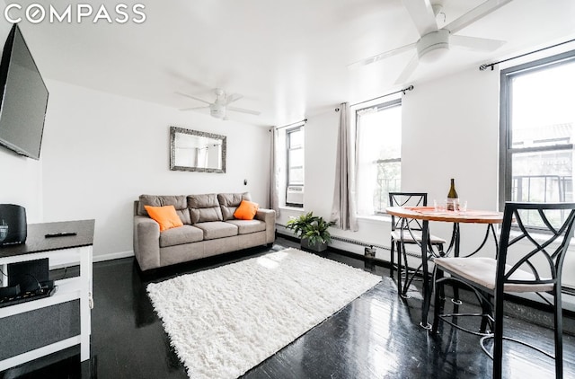 living room featuring ceiling fan