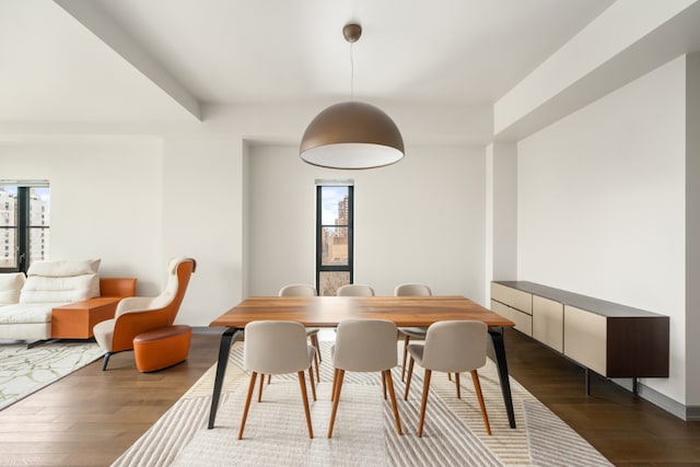 dining space featuring dark wood-type flooring