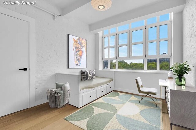 living room with a wall of windows, light hardwood / wood-style floors, and a healthy amount of sunlight