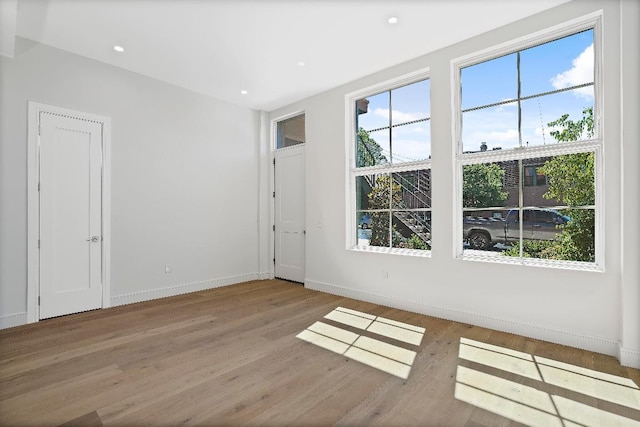 unfurnished room featuring a wealth of natural light and light hardwood / wood-style flooring