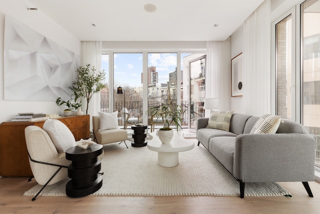 living room with light hardwood / wood-style floors