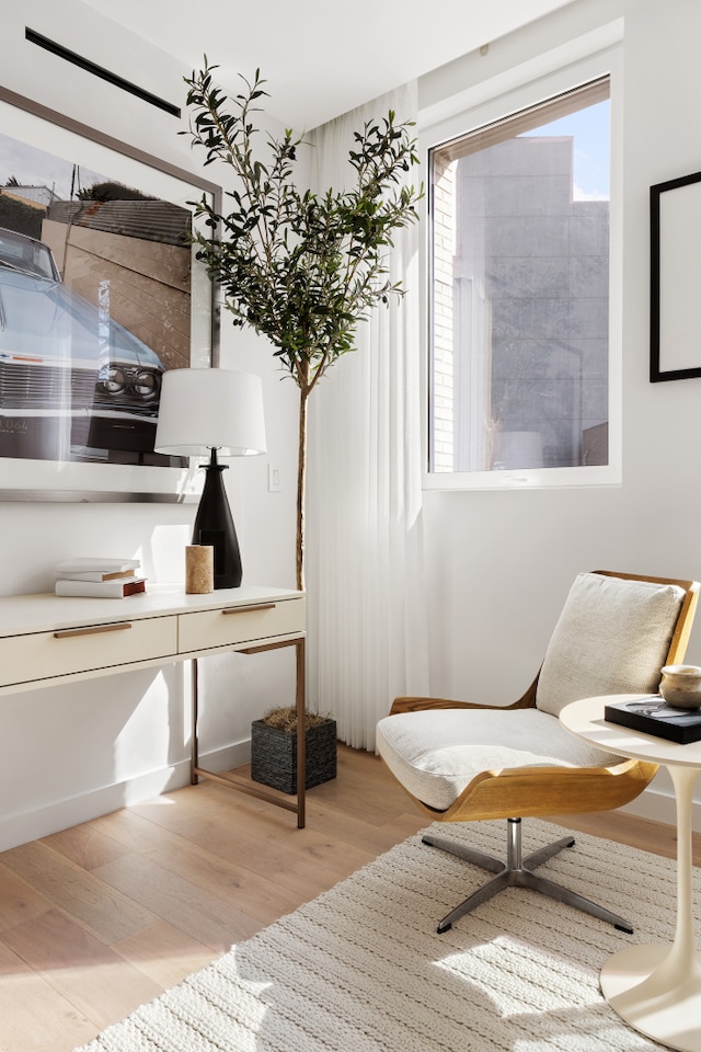 living area featuring light wood-type flooring