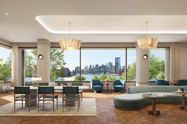 building lobby featuring a view of skyline