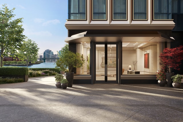 property entrance featuring a water view