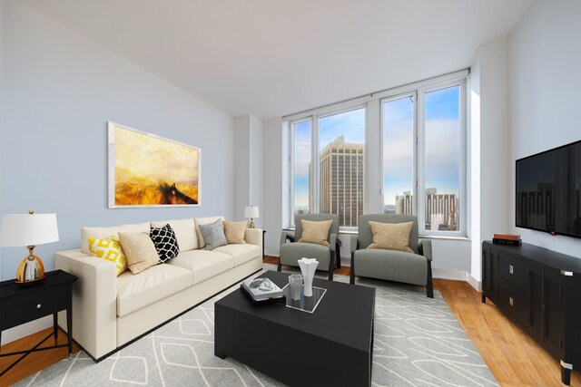 living room with light wood-type flooring