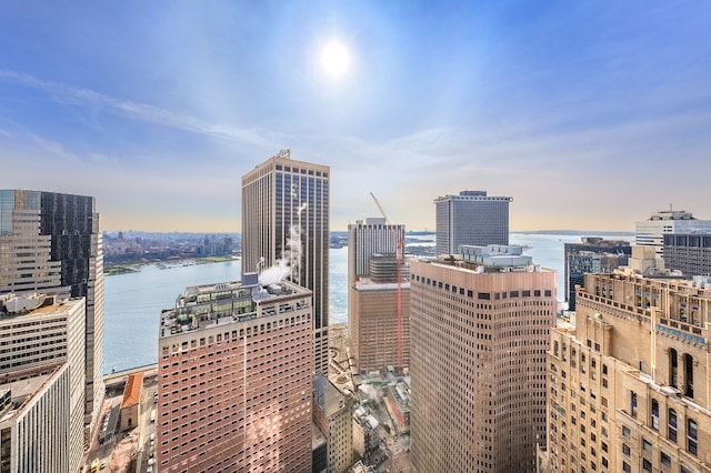 property's view of city featuring a water view