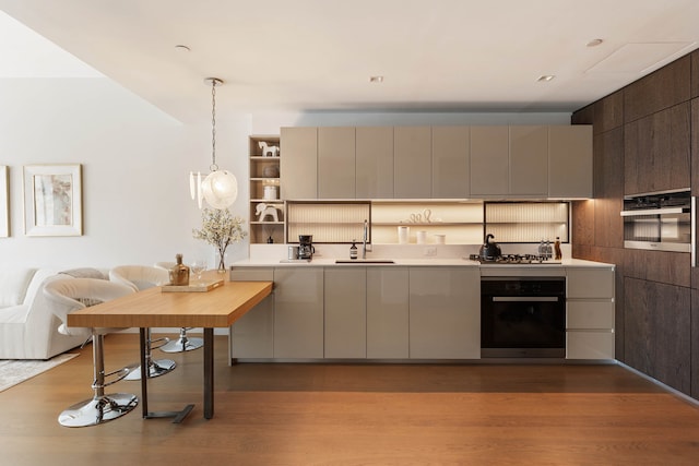 kitchen featuring stainless steel appliances, dark wood-type flooring, a sink, and modern cabinets