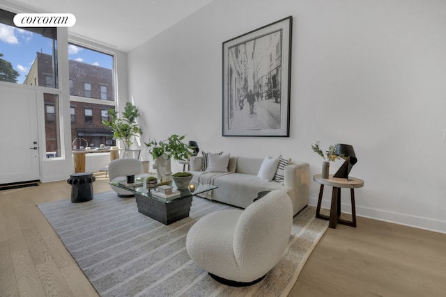 living room with hardwood / wood-style flooring