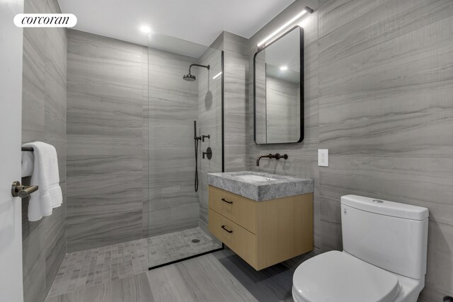 57 Summit St, New York City, NY 11231 - full bath with vanity, a walk in shower, and tile walls