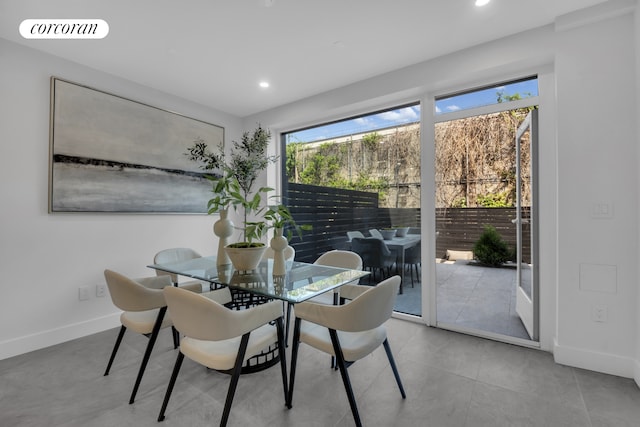 dining area with visible vents, recessed lighting, and baseboards