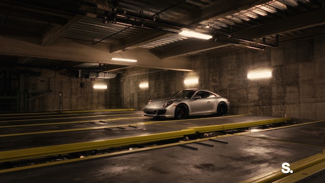 garage featuring wooden walls