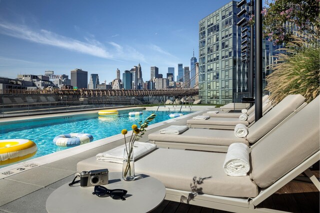 pool with a city view