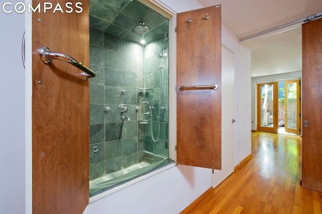 bathroom with wood-type flooring