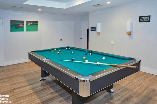 rec room featuring pool table and hardwood / wood-style floors