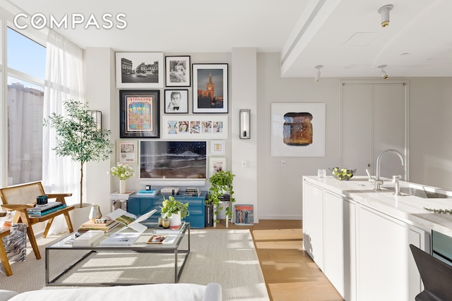 living area with light wood-style floors