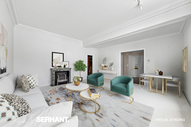2 E 61st St Unit 1001/1003, New York City, NY 10021 - living room featuring ornamental molding and carpet floors