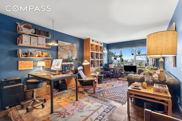 home office featuring wood finished floors