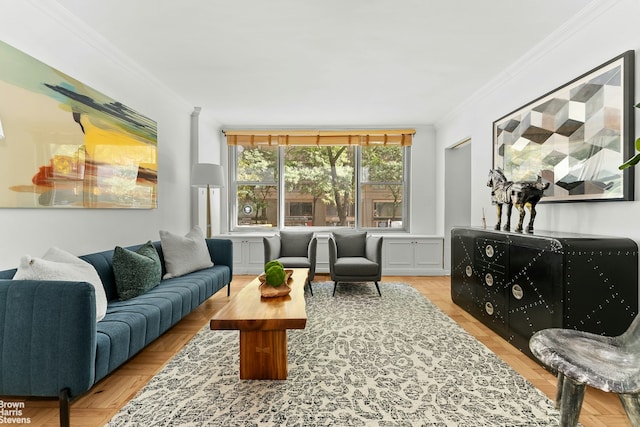 169 E 69th St Unit 2B, New York City, NY 10021 - living room featuring ornamental molding