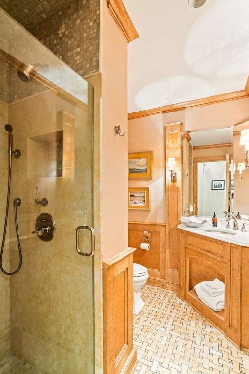 bathroom with vanity, a shower with shower door, and toilet