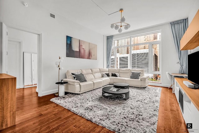 living room with wood-type flooring