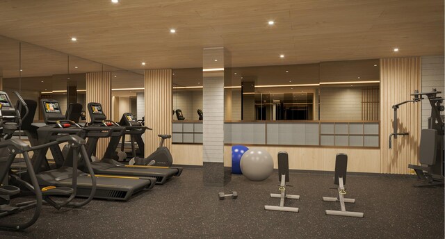 exercise room with recessed lighting